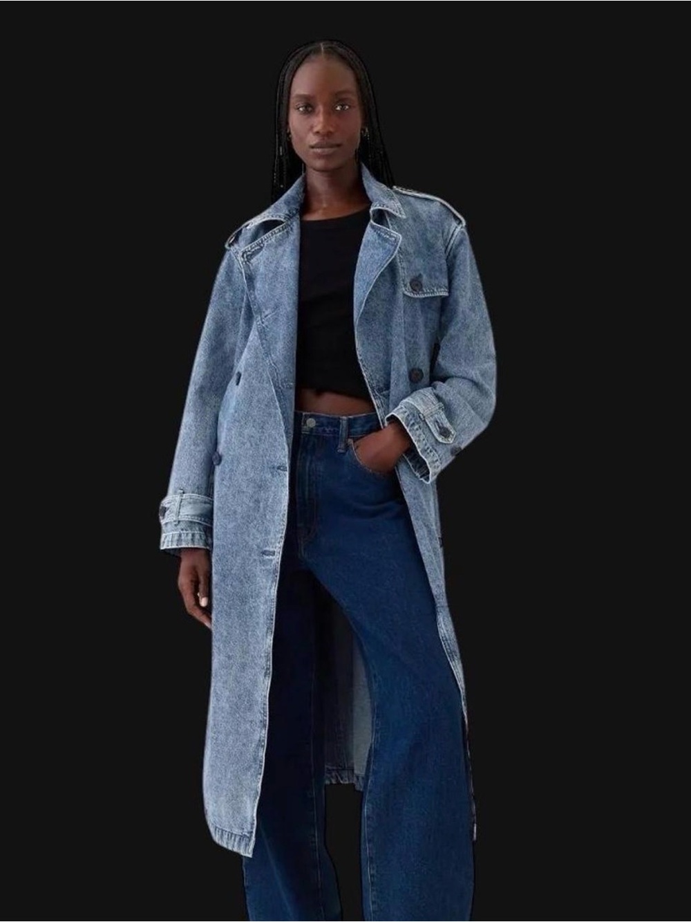 SOLD OUT Gap Longline Icon Denim Trench Jacket Light Indigo Acid-Wash Size S